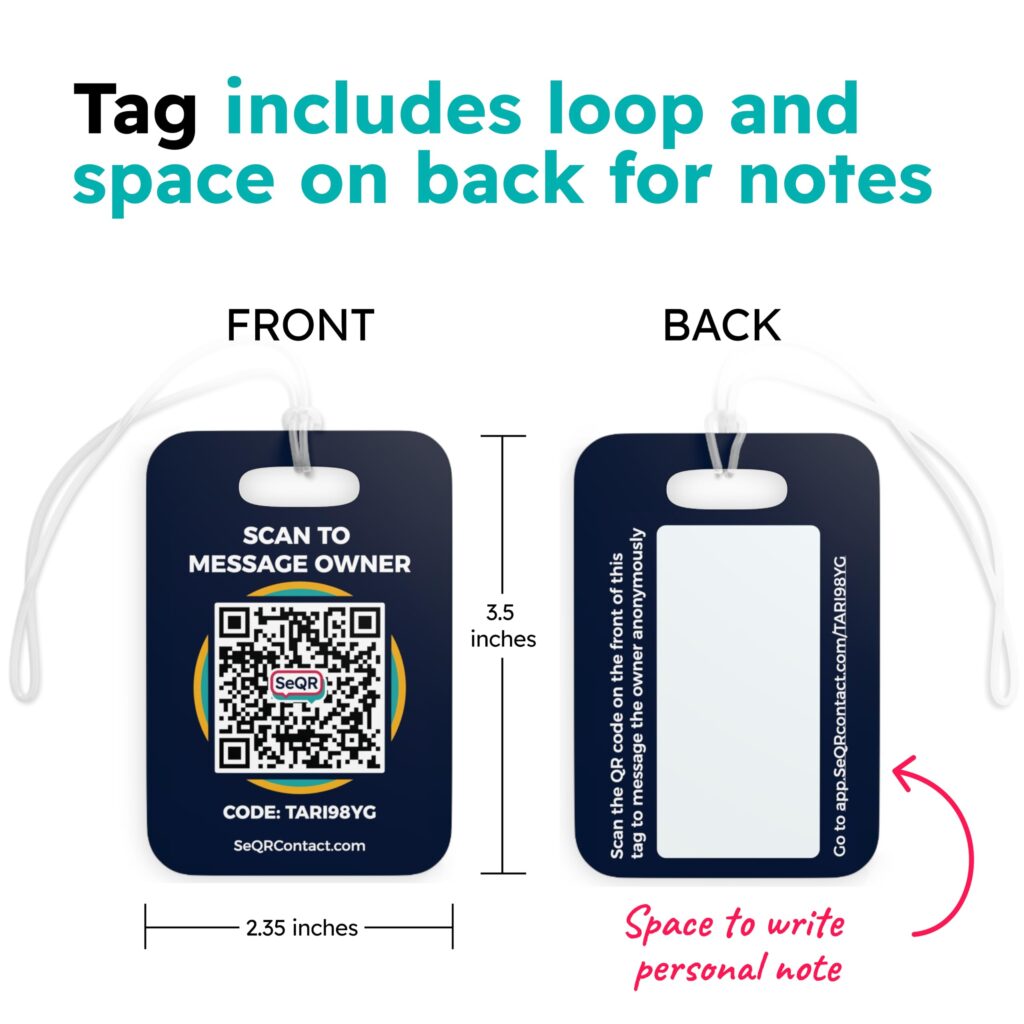 Private luggage tags with smart QR code, designed to keep personal information confidential. These tags offer a secure and discreet way to track your bags while maintaining privacy during travel.