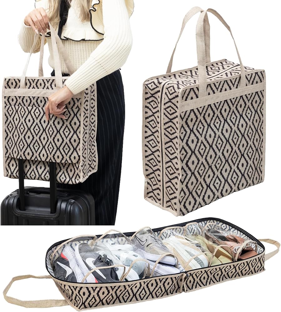 Set of 6 shoe bags for travel, designed to organize and protect shoes in luggage. Ideal for keeping shoes separate and tidy, these durable storage bags are perfect for packing during trips.