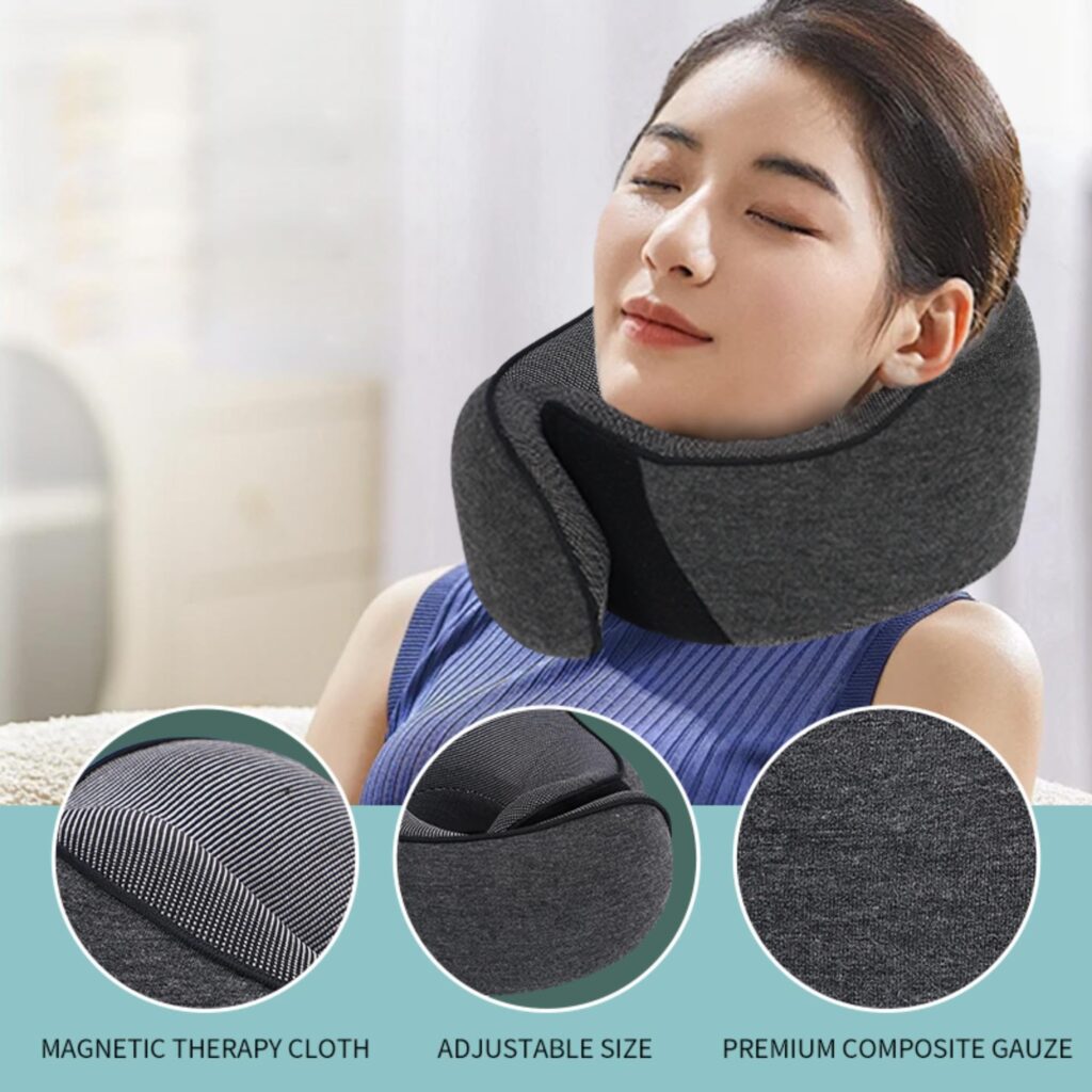 Version 1.0.0 360° Adjustable Neck Pillow for Travel - Pure Memory Foam with Washable Case, Earplugs, Eye Mask & Storage Bag Included, Perfect for Flights, Cars, and Home Use