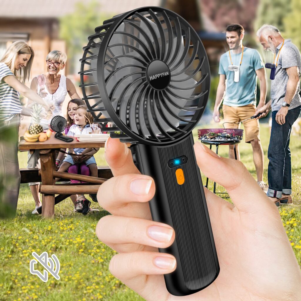 3-in-1 portable fan with 4 adjustable speeds, designed as a handheld fan, personal fan, and foldable desk fan. Lightweight and versatile, ideal for personal cooling at home, work, or on the go.