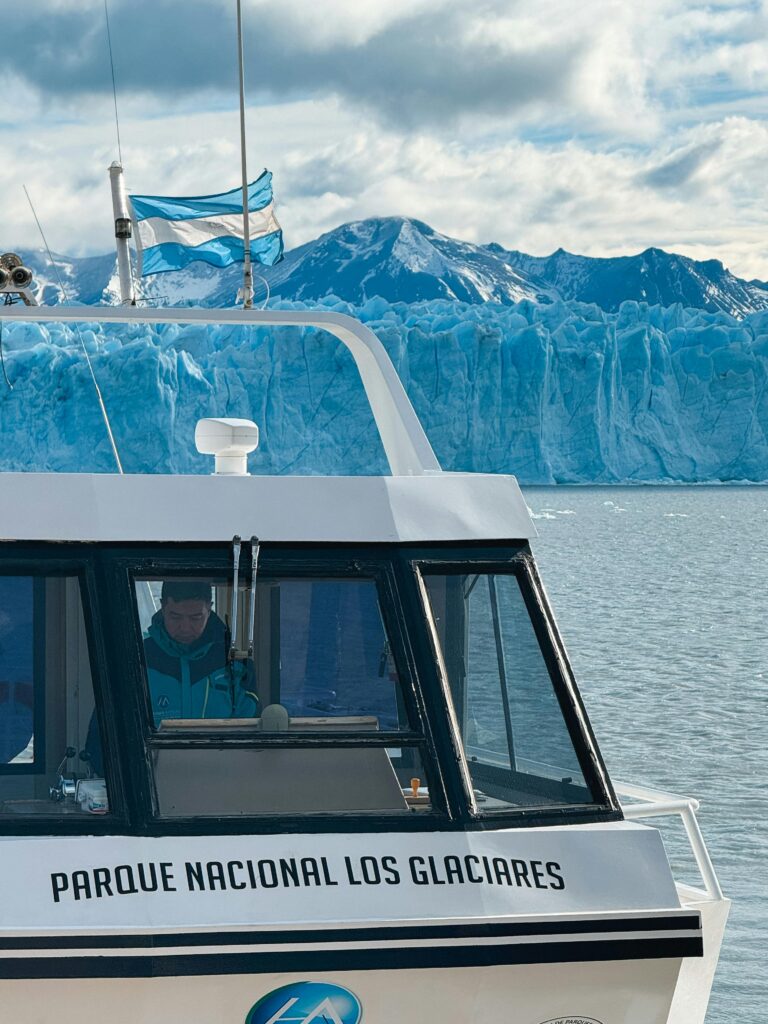 Boat cruise in front of the majestic Perito Moreno Glacier, Santa Cruz, Argentina.