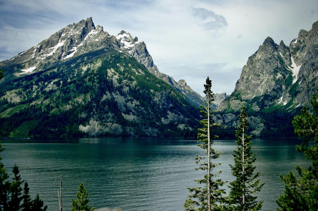 lake, mountains, grand teton, water, alpine, alps, mountain range, mountain lake, trees, wilderness, scenery, scenic, nature, wyoming, grand teton national park, usa
